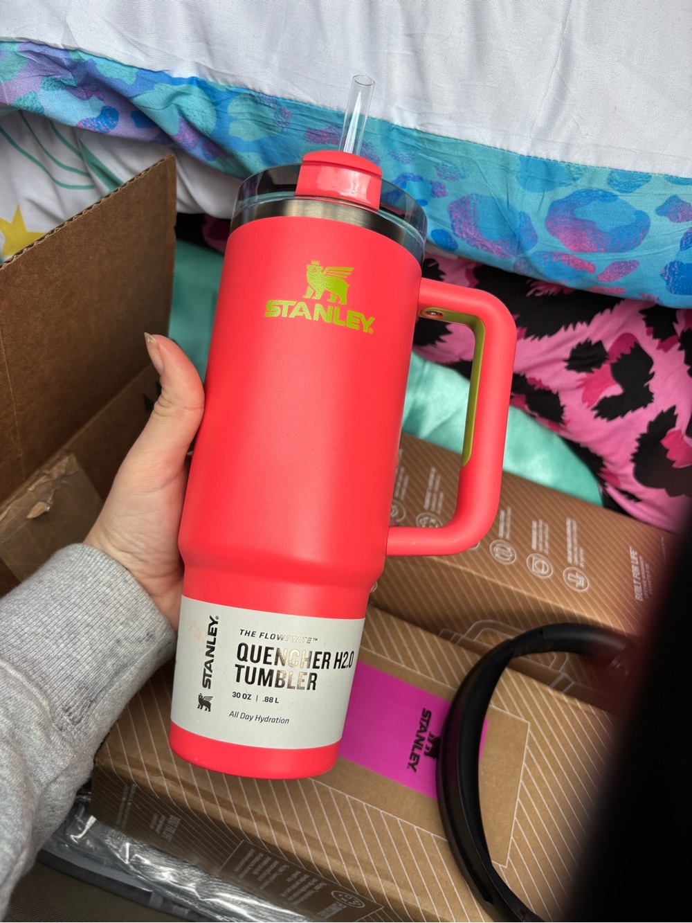 Stanley Coral Red Tumbler with Lime Accent